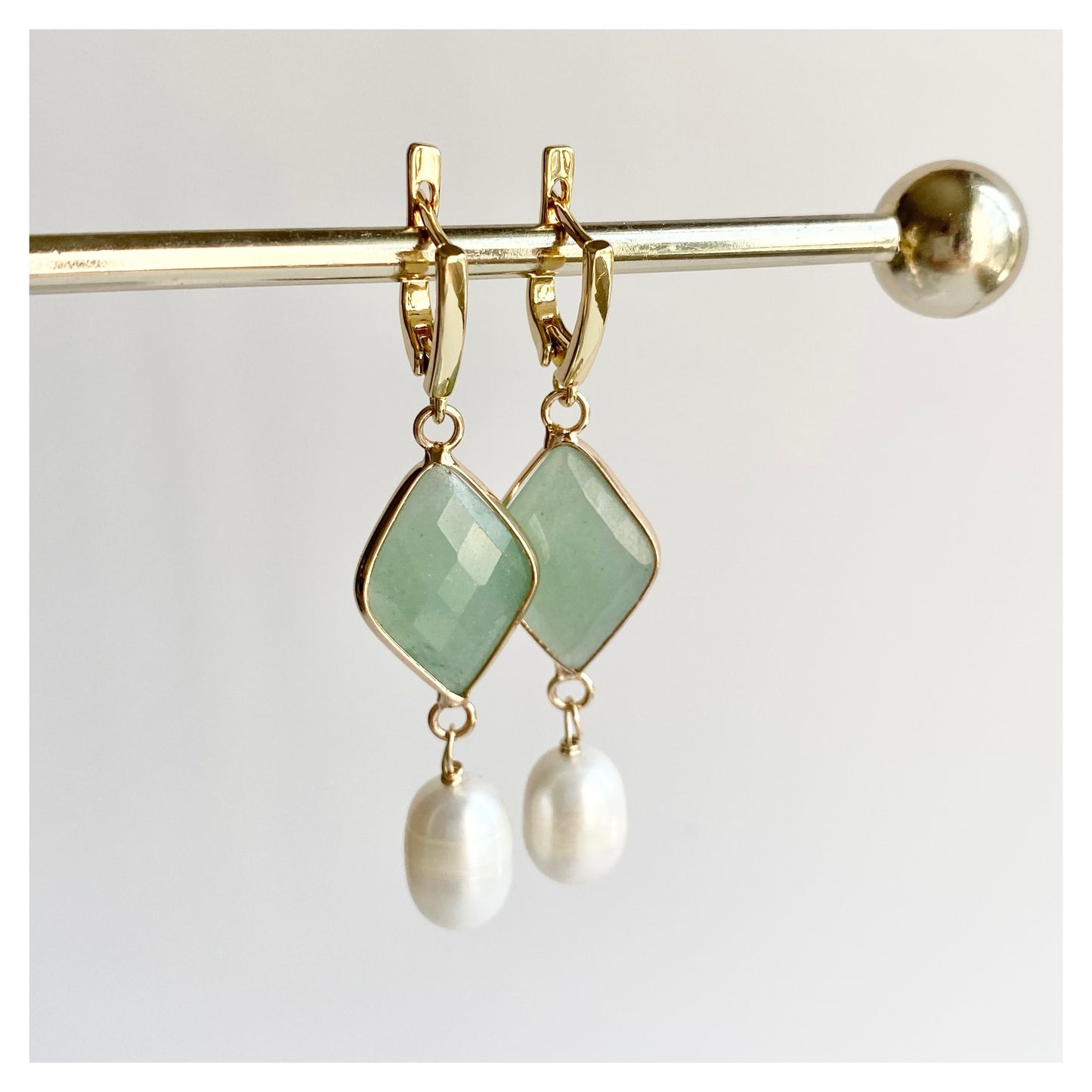 Green Aventurine + Pearls Earrings
