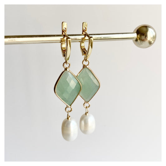 Green Aventurine + Pearls Earrings