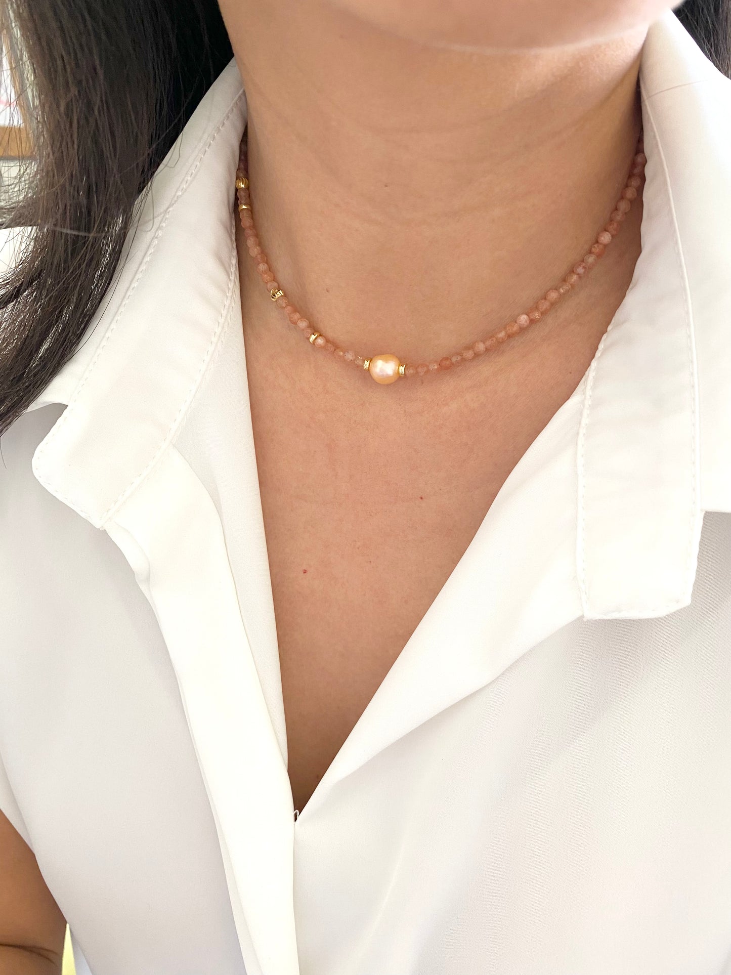 Pearl + Sunstone Choker Necklace