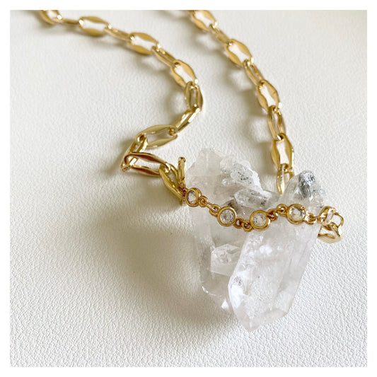 Clear Quartz + Zircon Chunky Crystal Necklace