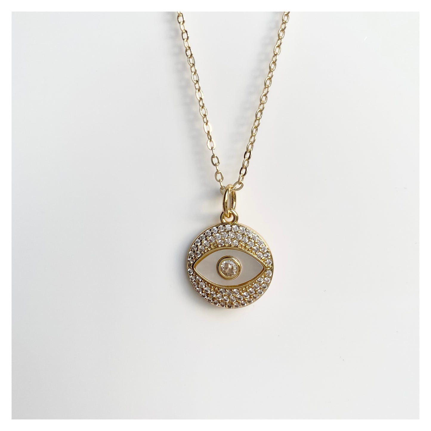 Mother of Pearl Zircon Studded Evil Eye Necklace