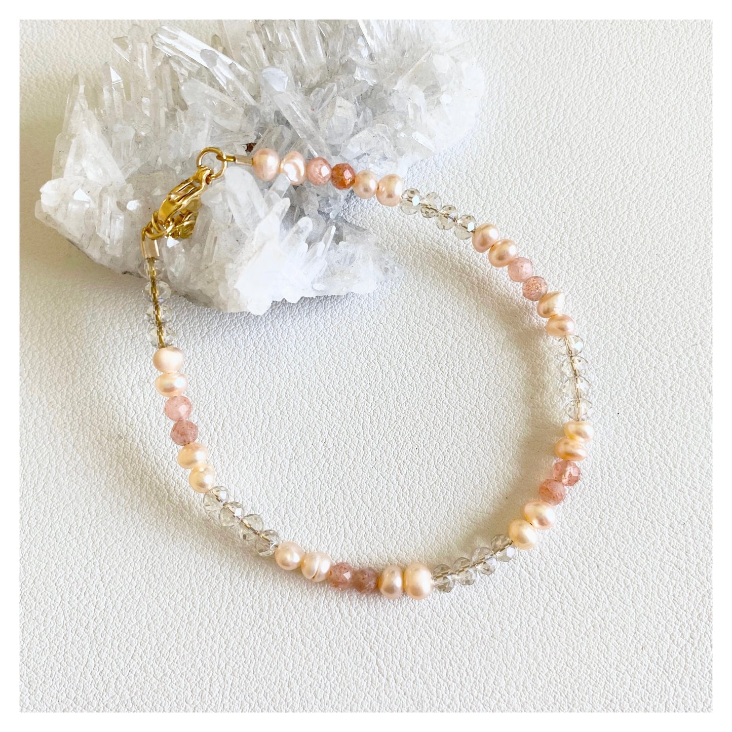 Pearls + Sunstone + Glass Beads Bracelet