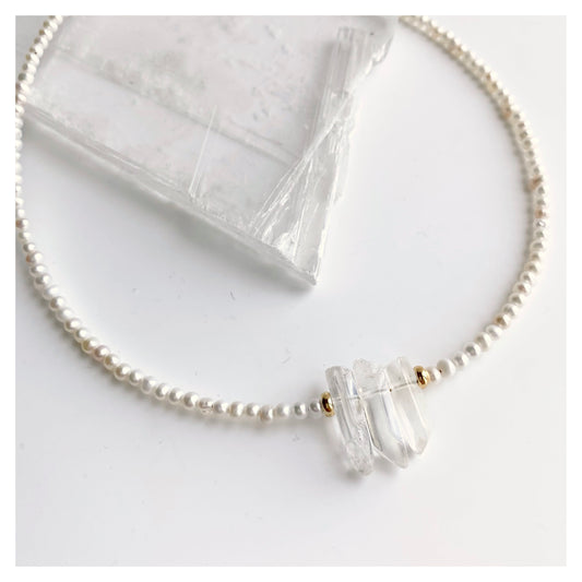 Pearls + Clear Quartz Choker Necklace