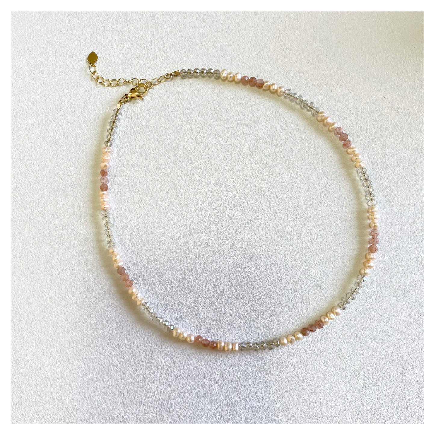 Pearls + Sunstone + Glass Beads Choker Necklace