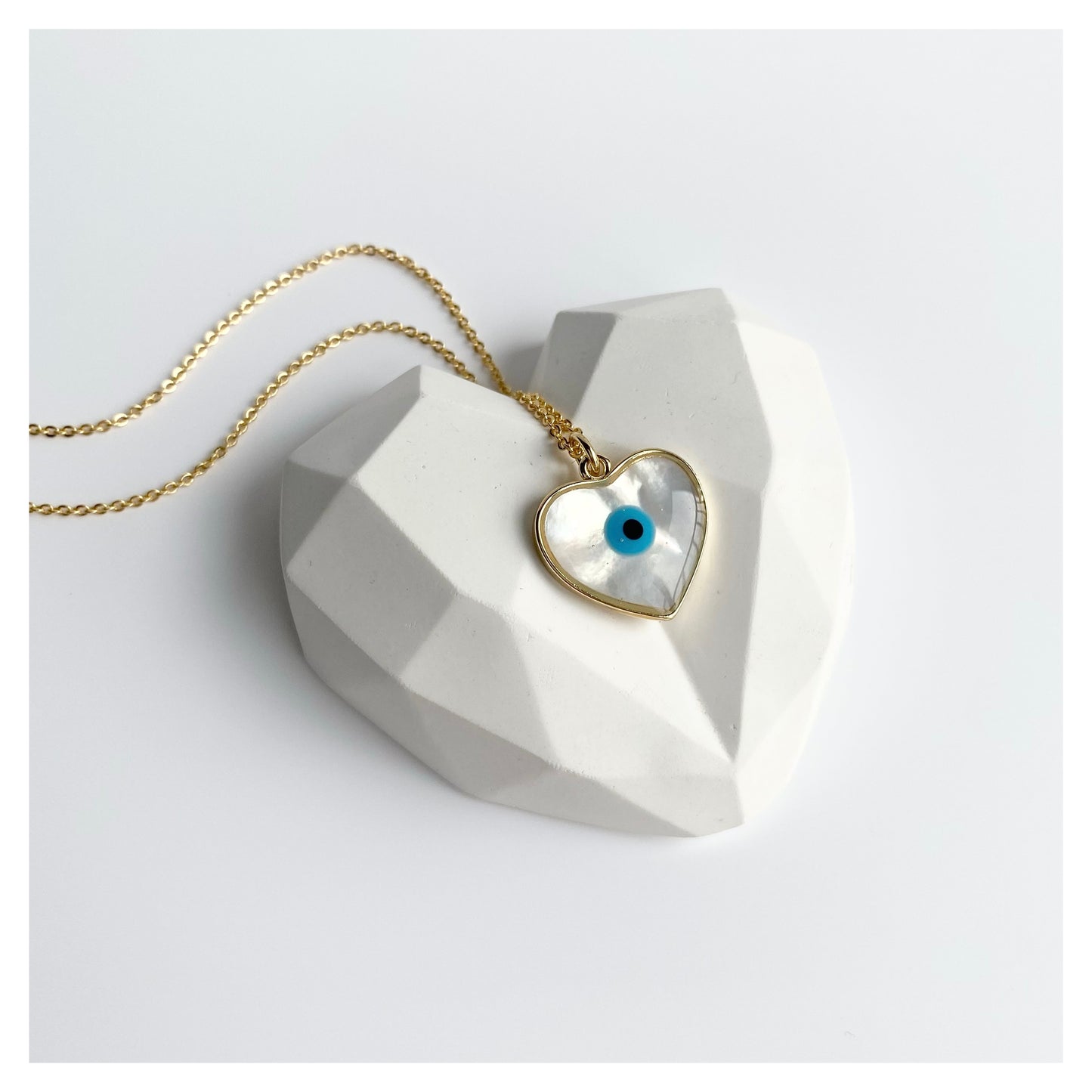 Mother of Pearl Evil Eye Heart Necklace