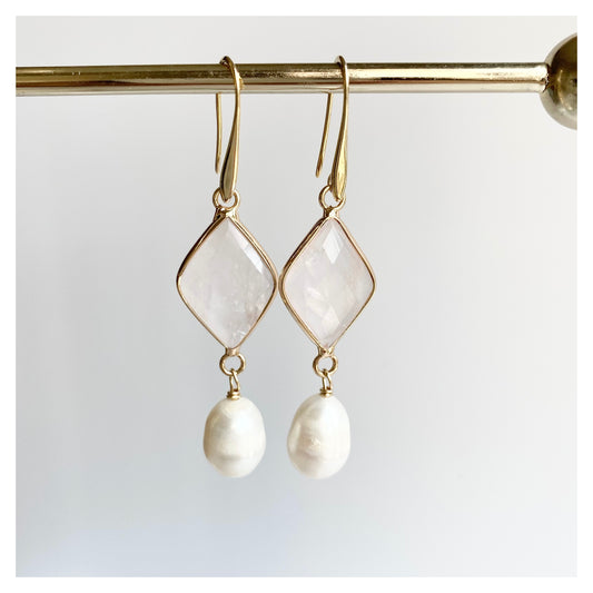 Rose Quartz + Pearls Earrings