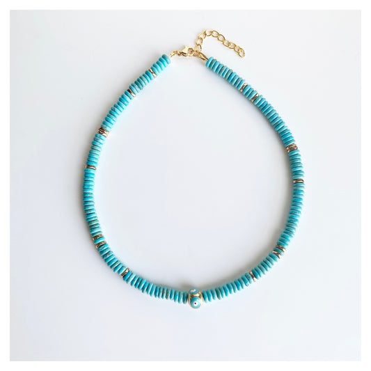 Turquoise Howlite Evil Eye Choker Necklace