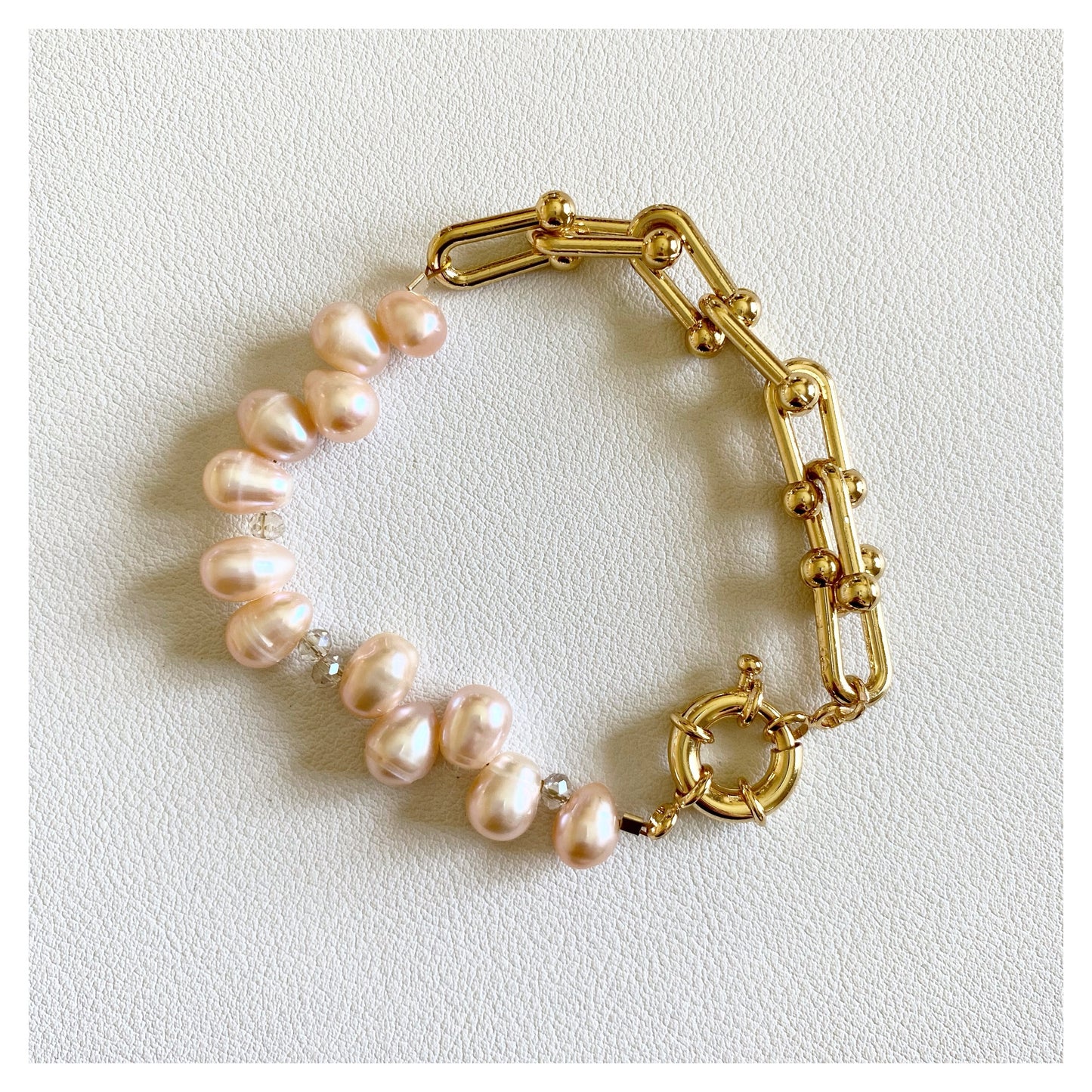 Peach Pearl Chunky Chain Bracelet