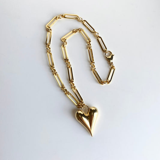 Gold Heart Chunky Link Chain Necklace