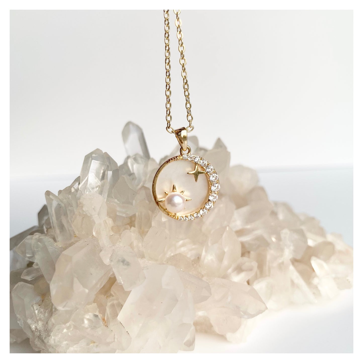 Mother of Pearl Moon Star Sun Necklace