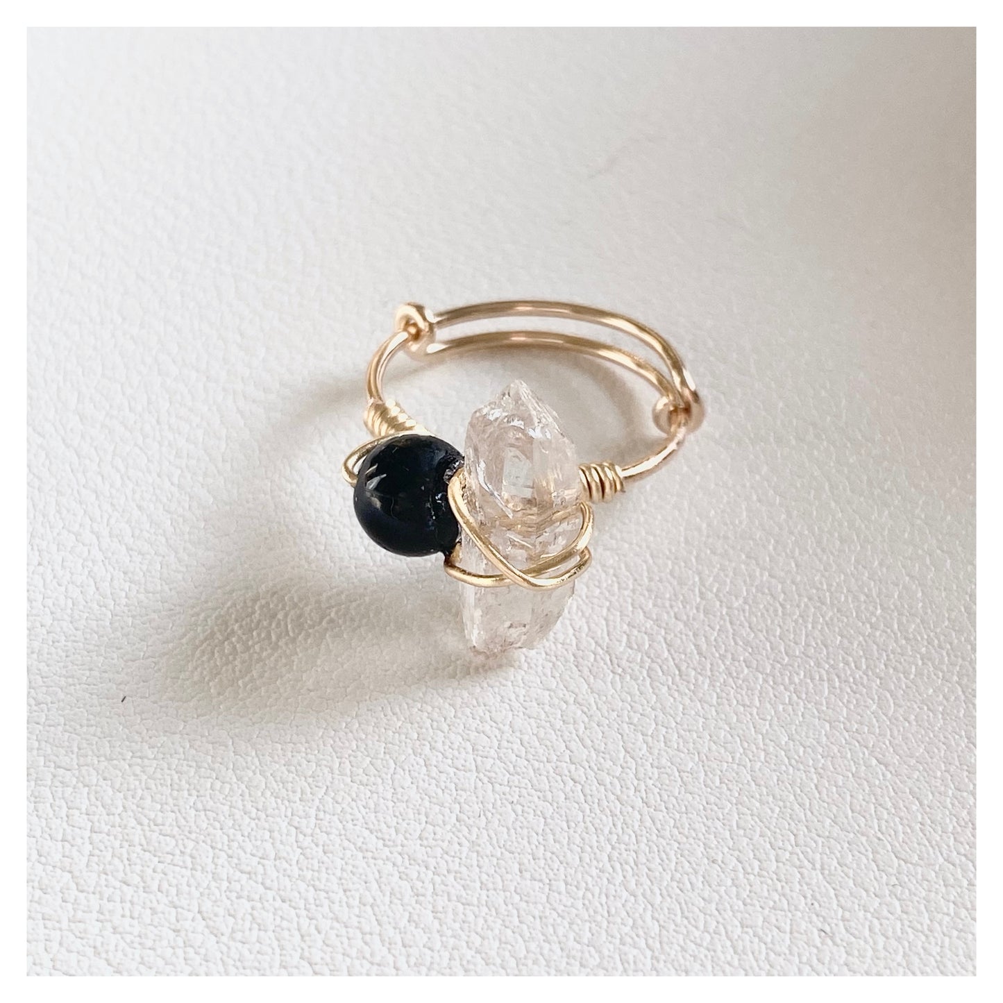 Black Tourmaline + Smoky Quartz Wire-wrapped Ring