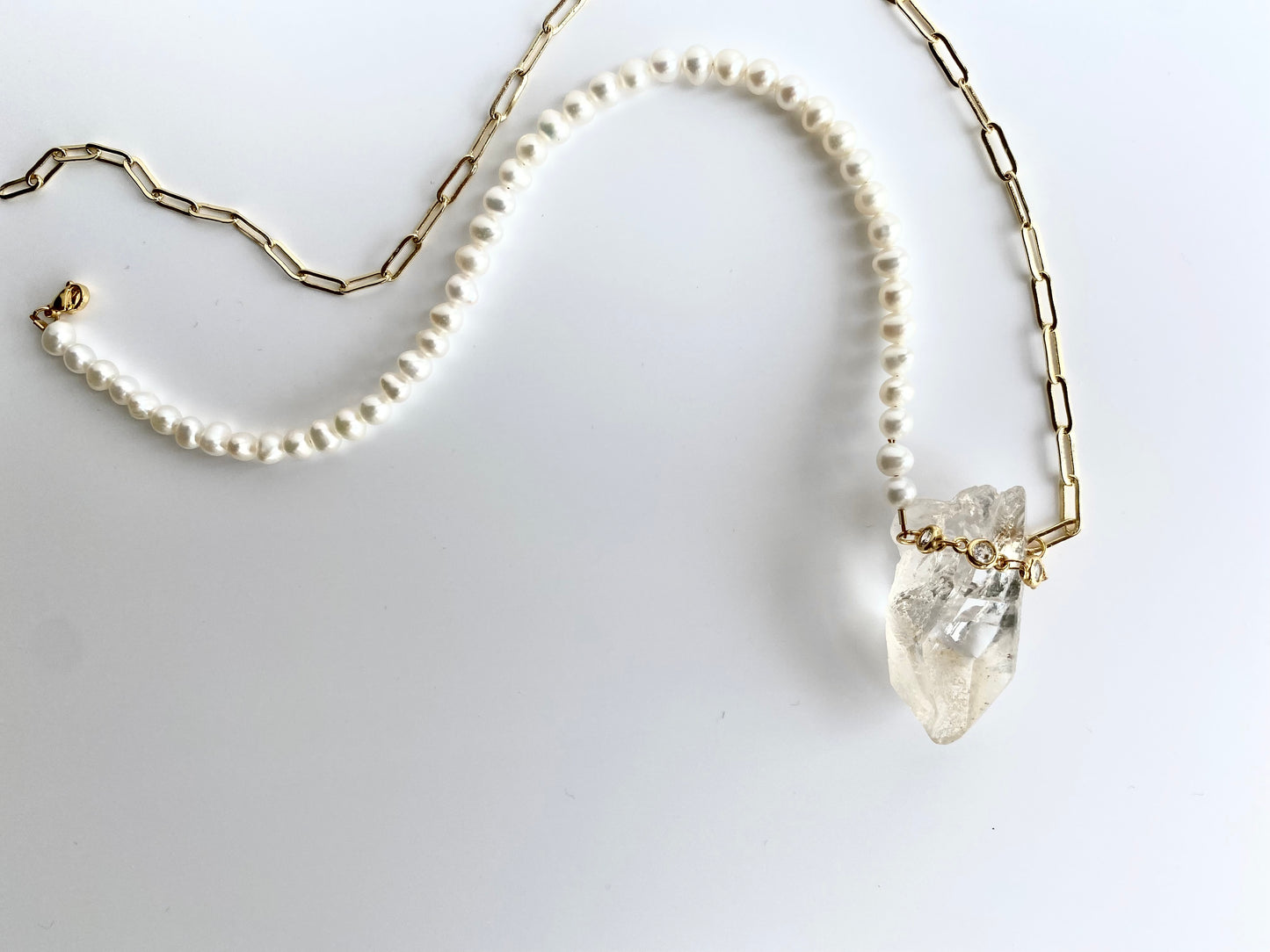 Swiss Clear Quartz and Pearls Necklace