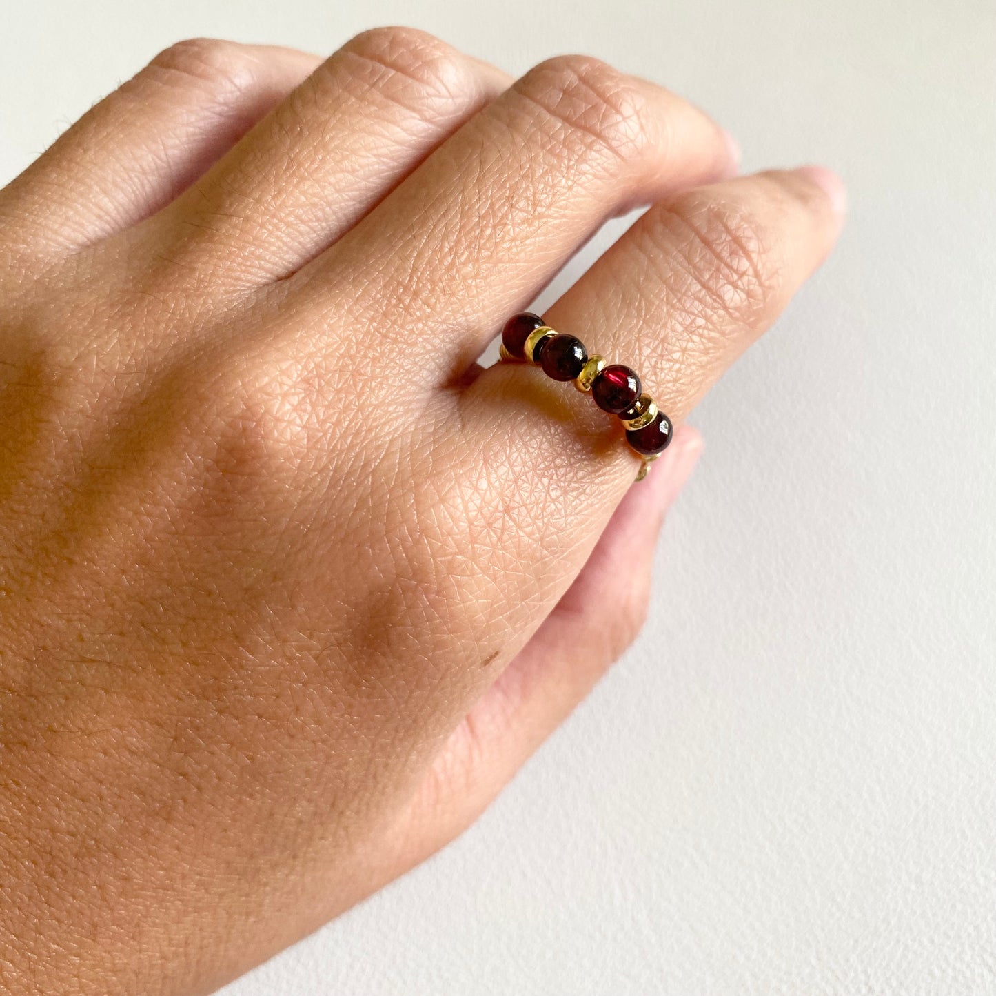 Garnet Beads Wire-wrapped Ring