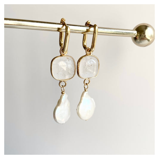 Clear Quartz + Pearls Earrings