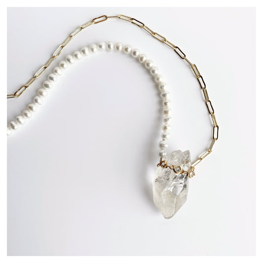 Swiss Clear Quartz and Pearls Necklace