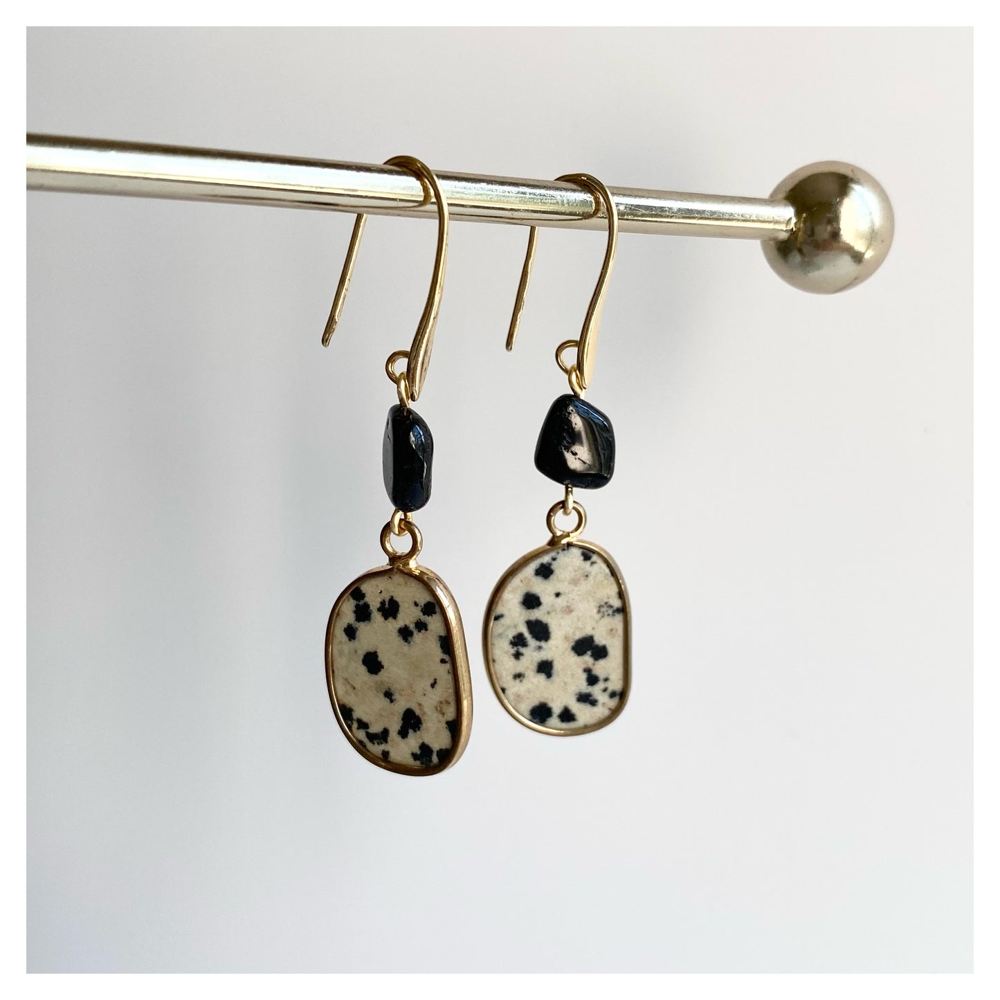 Black Tourmaline + Dalmatian Jasper Earrings