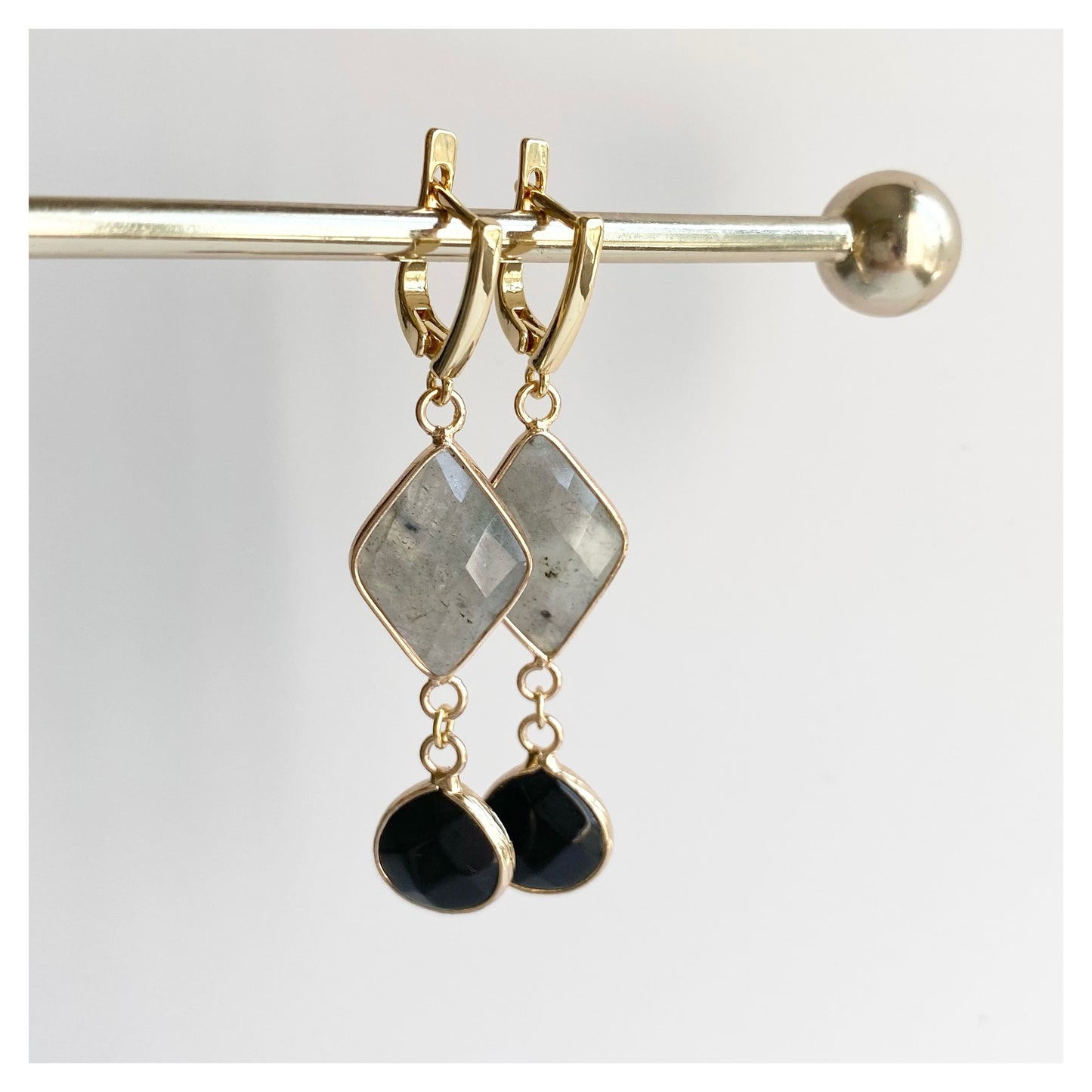 Labradorite + Onyx Earrings