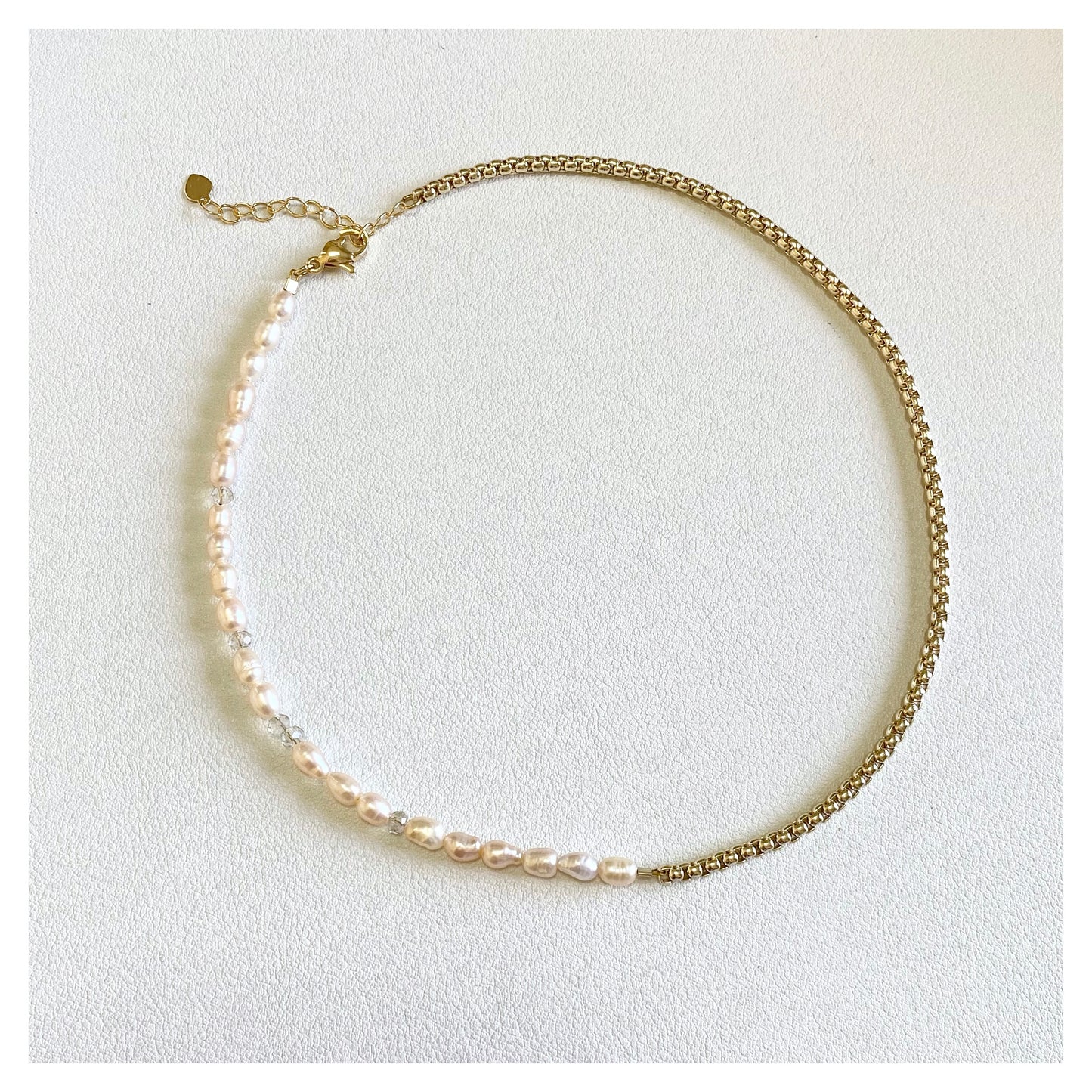 Peach Rice Pearls Chain Necklace