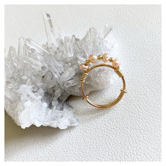 Peach Pearls Wire-wrapped Ring