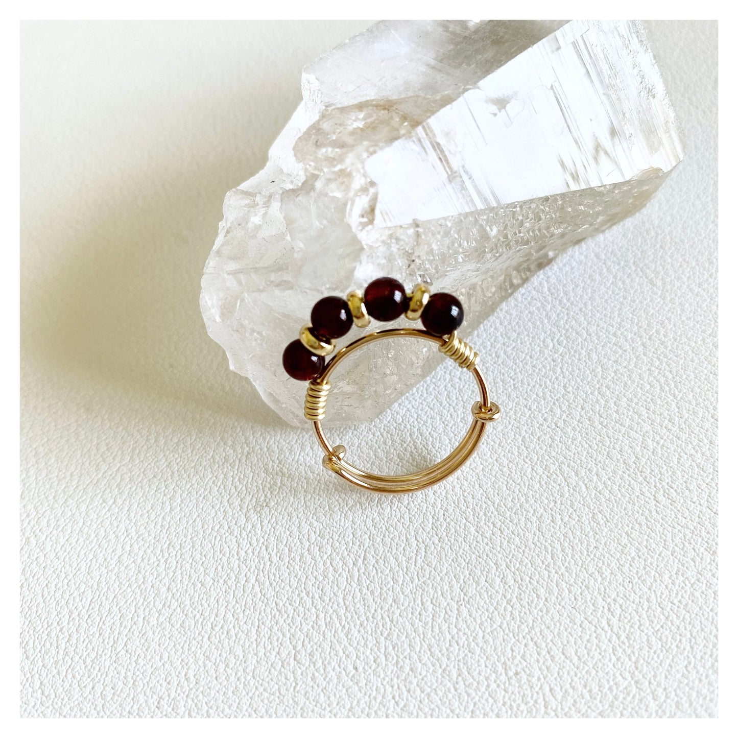 Garnet Beads Wire-wrapped Ring