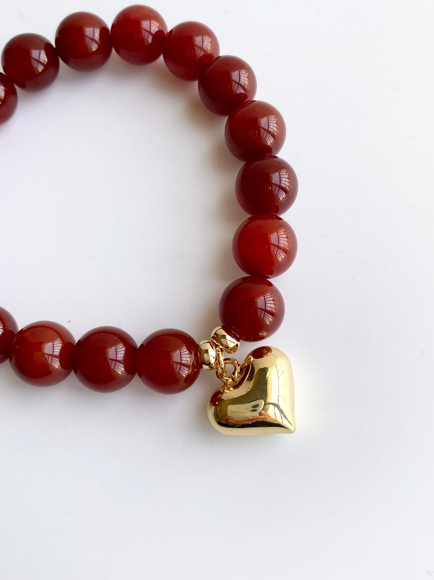 Red Agate Bead Bracelet with Heart Charm