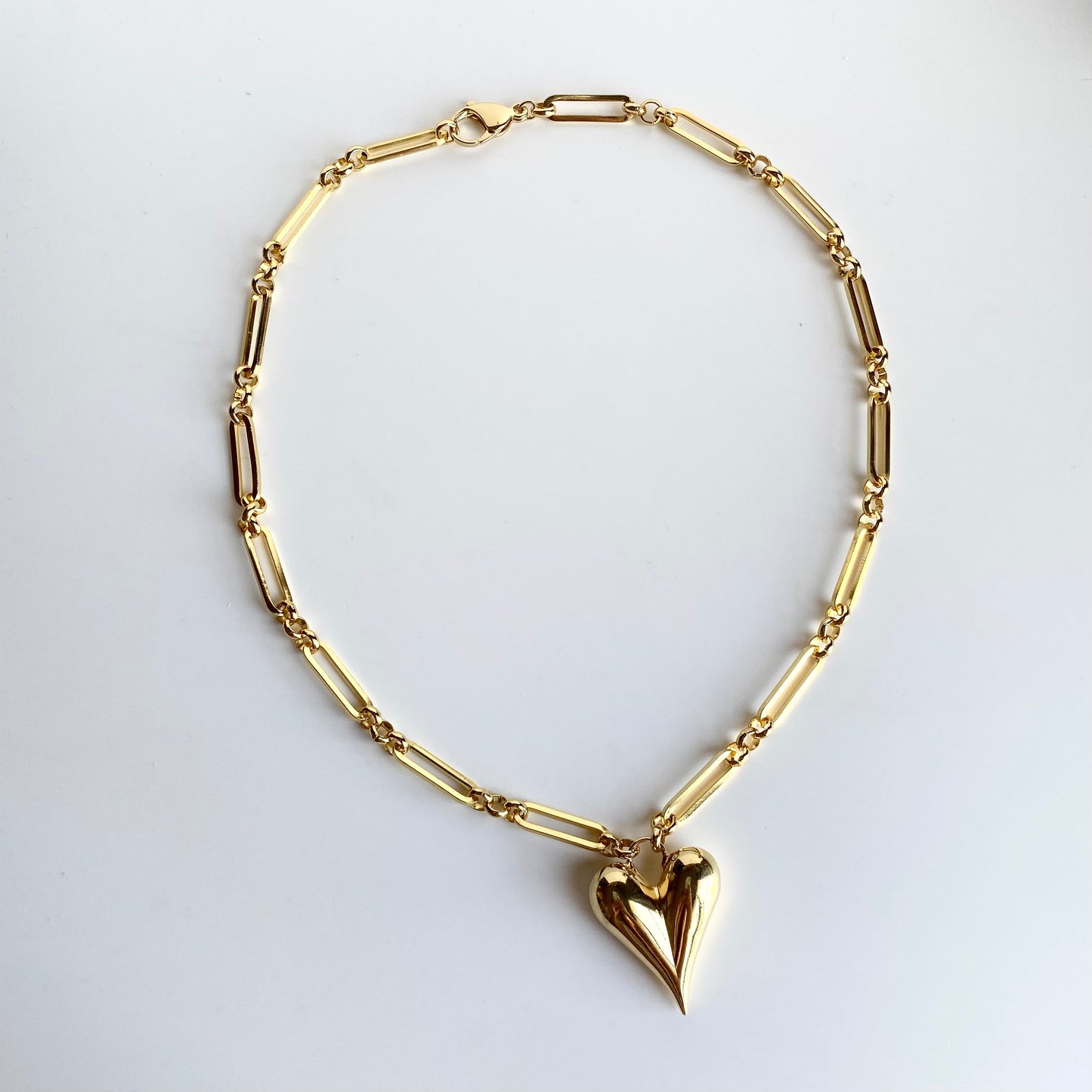 Gold Heart Chunky Link Chain Necklace