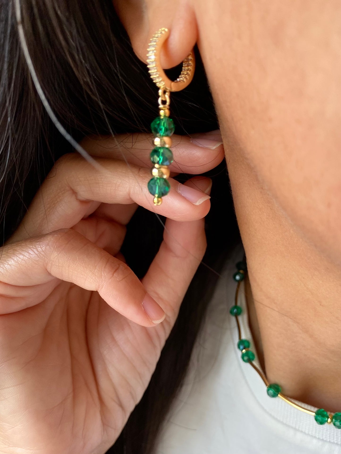 Green Glass Beads Earrings