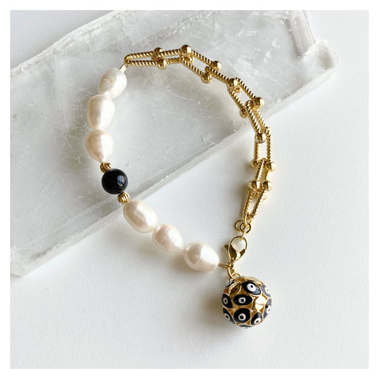 Evil Eye Charmed Pearls + Black Tourmaline