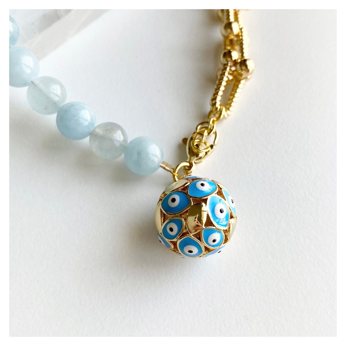 Evil Eye Charmed Aquamarine Chain Bracelet