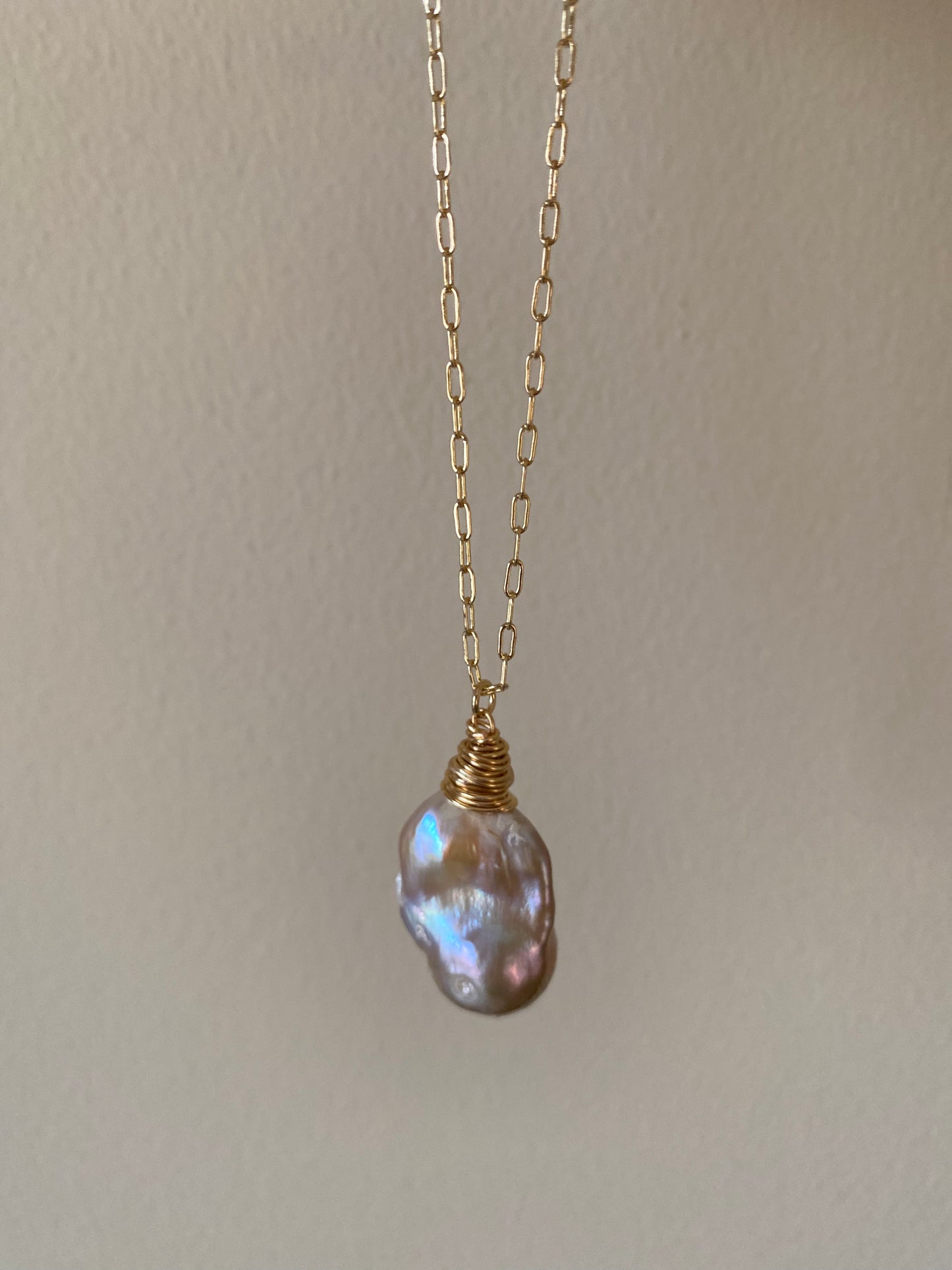 Lavender Baroque Pearl Wire-wrapped Necklace