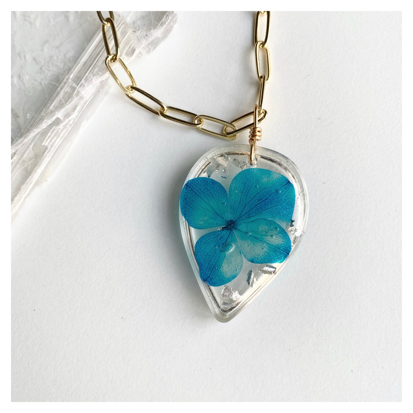 Blue Flower Resin Necklace