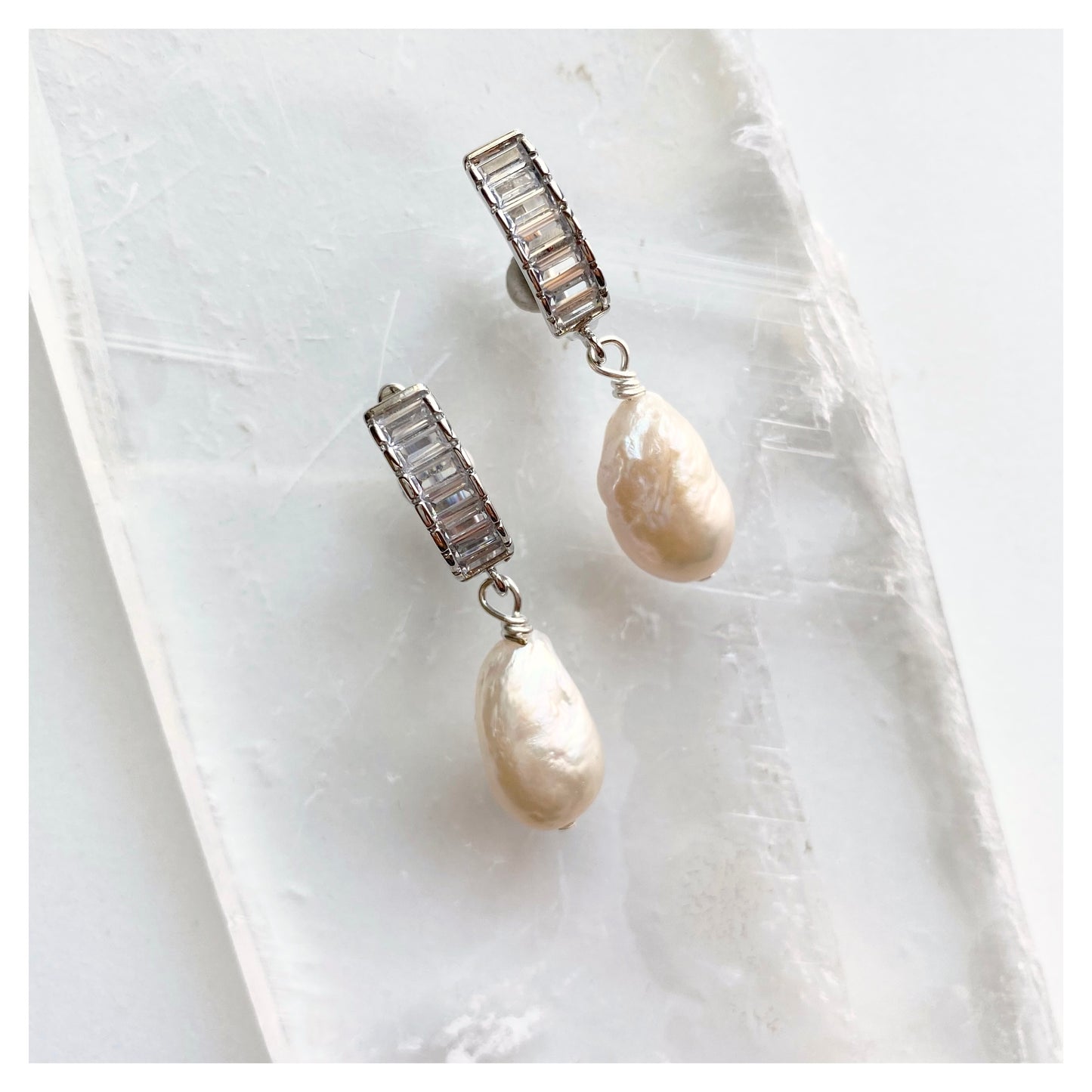 Baroque Pearl with Zircon Silver Earrings