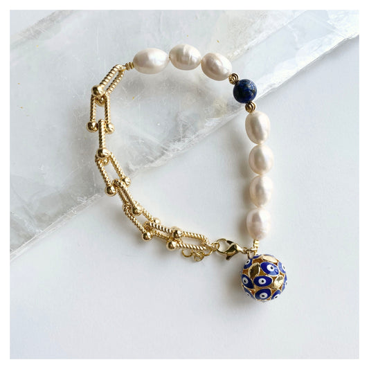 Evil Eye Charmed Pearls + Lapis Lazuli