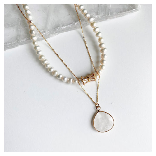Pearls + Clear Quartz Necklace Set