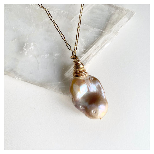 Lavender Baroque Pearl Wire-wrapped Necklace