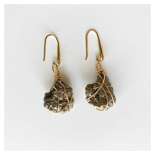 Wire-wrapped Pyrite Earrings