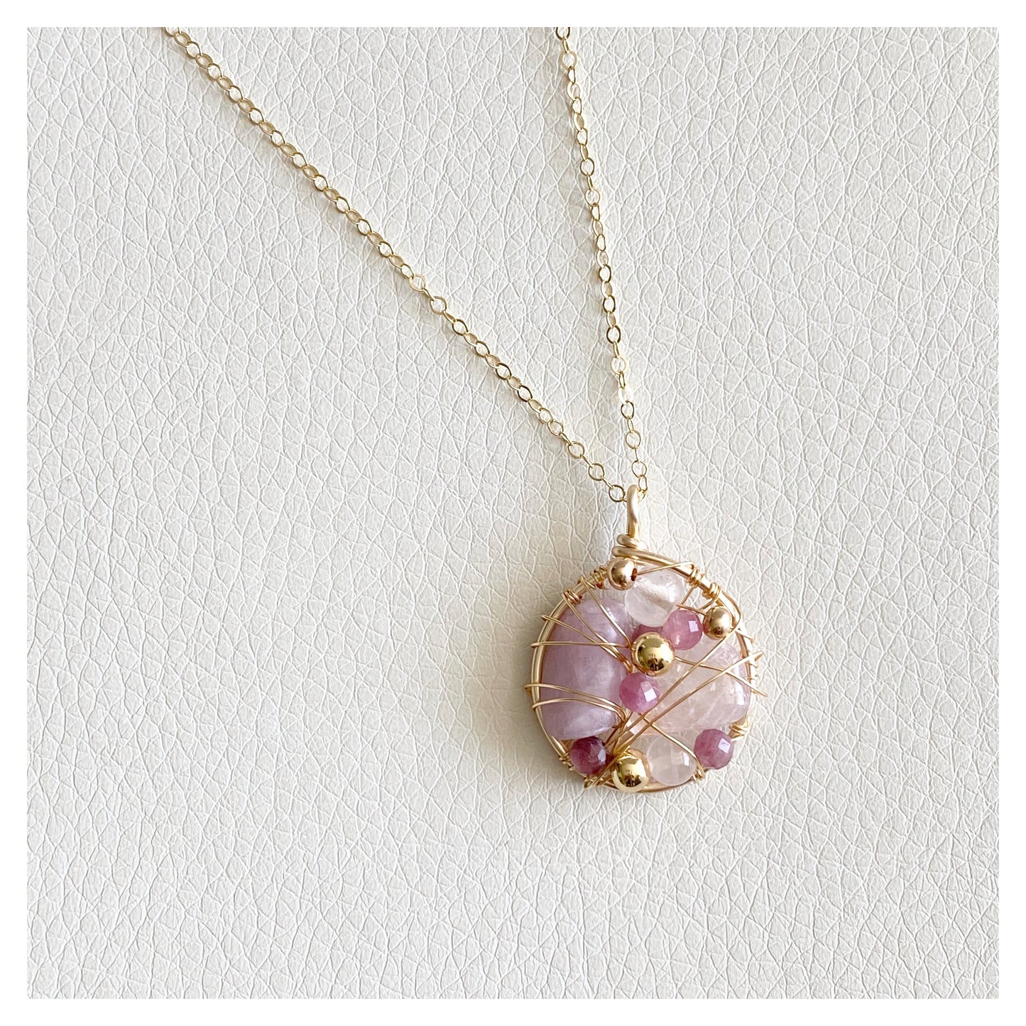 Kunzite + Rose Quartz + Pink Tourmaline Wired-Wrapped Necklace