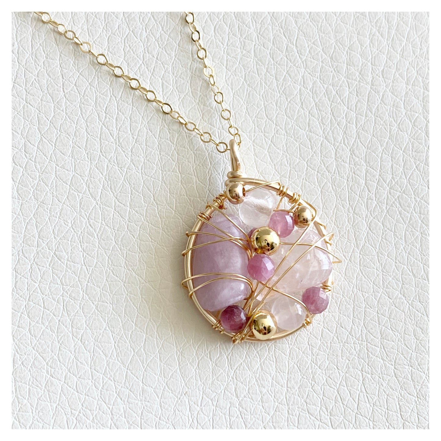 Kunzite + Rose Quartz + Pink Tourmaline Wired-Wrapped Necklace