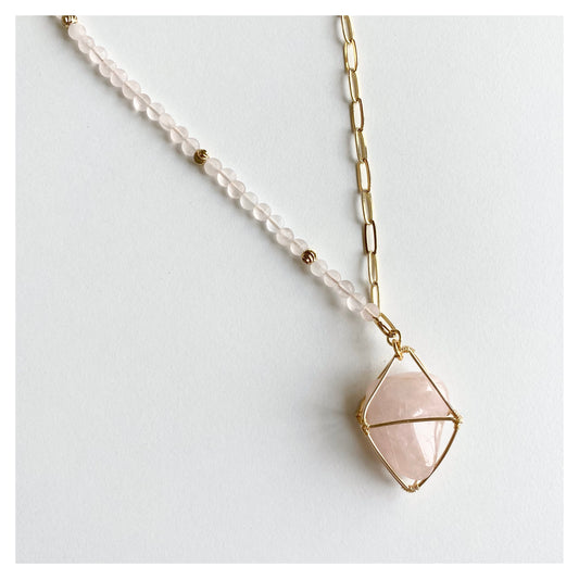 Rose Quartz Crystal Chain Necklace