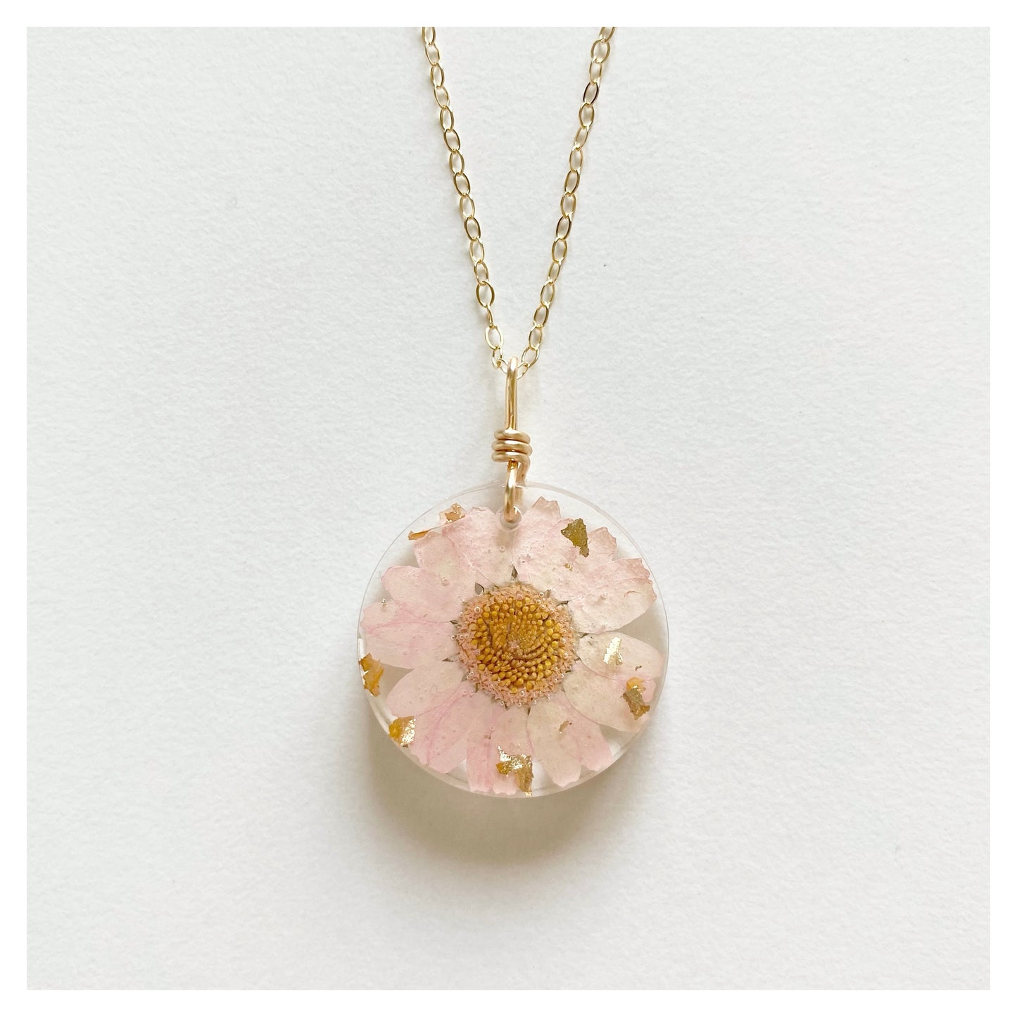 Pink Flower Round Resin Necklace
