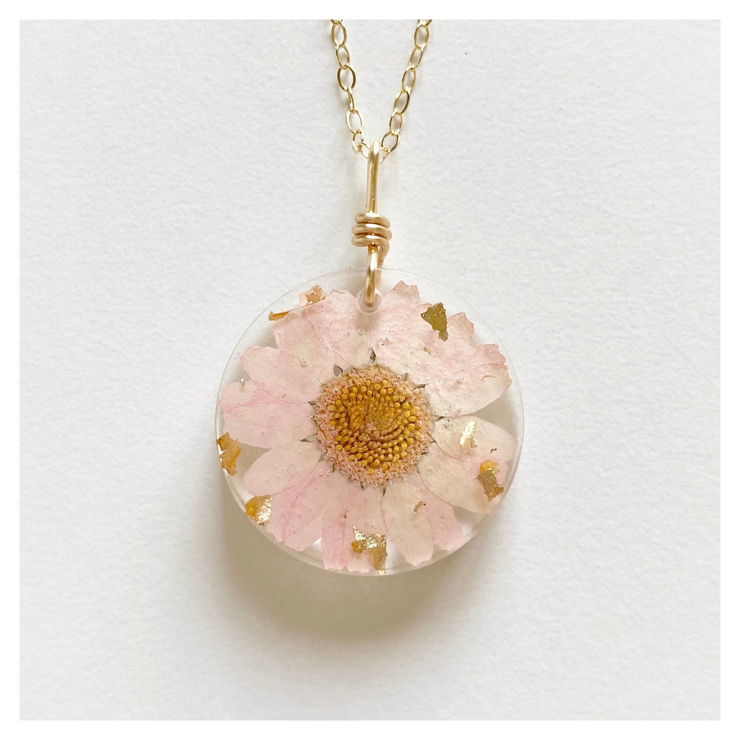 Pink Flower Round Resin Necklace