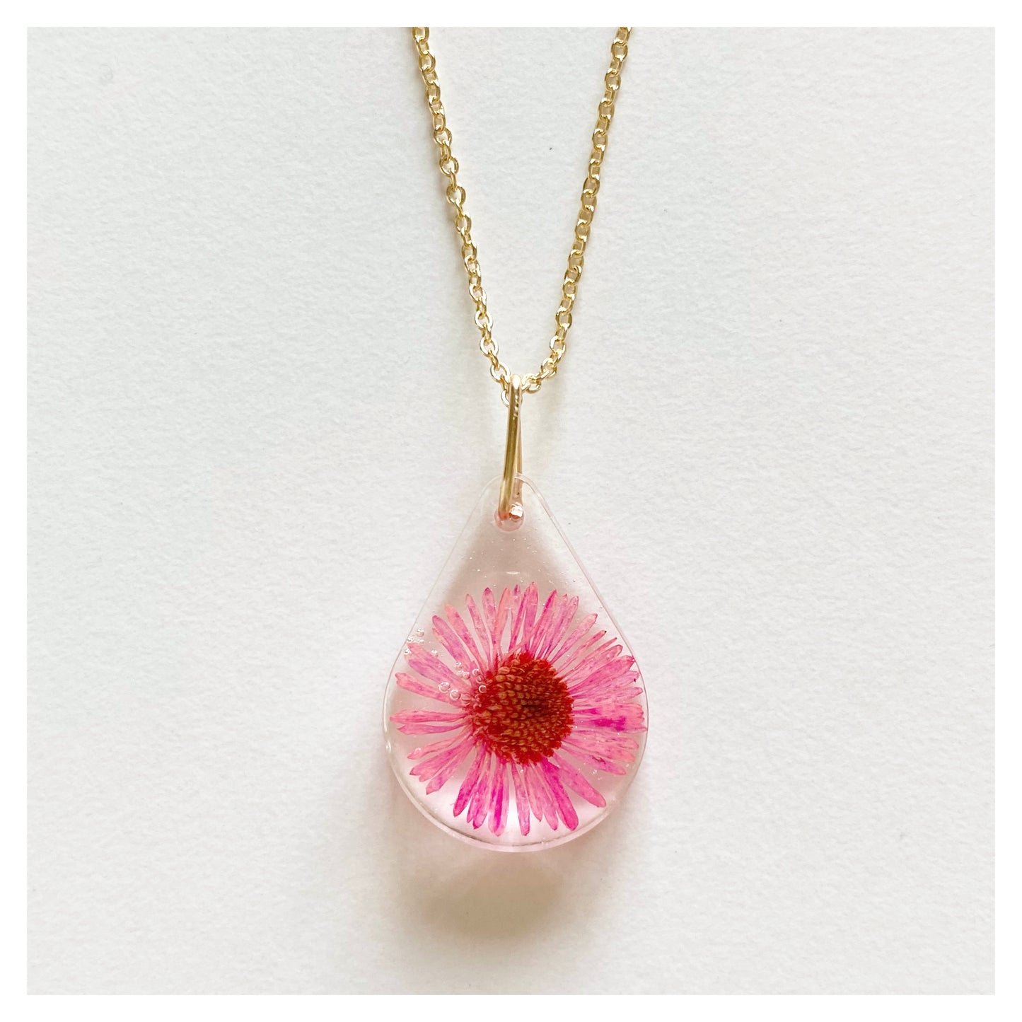 Bright Pink Tear-Drop Resin Necklace