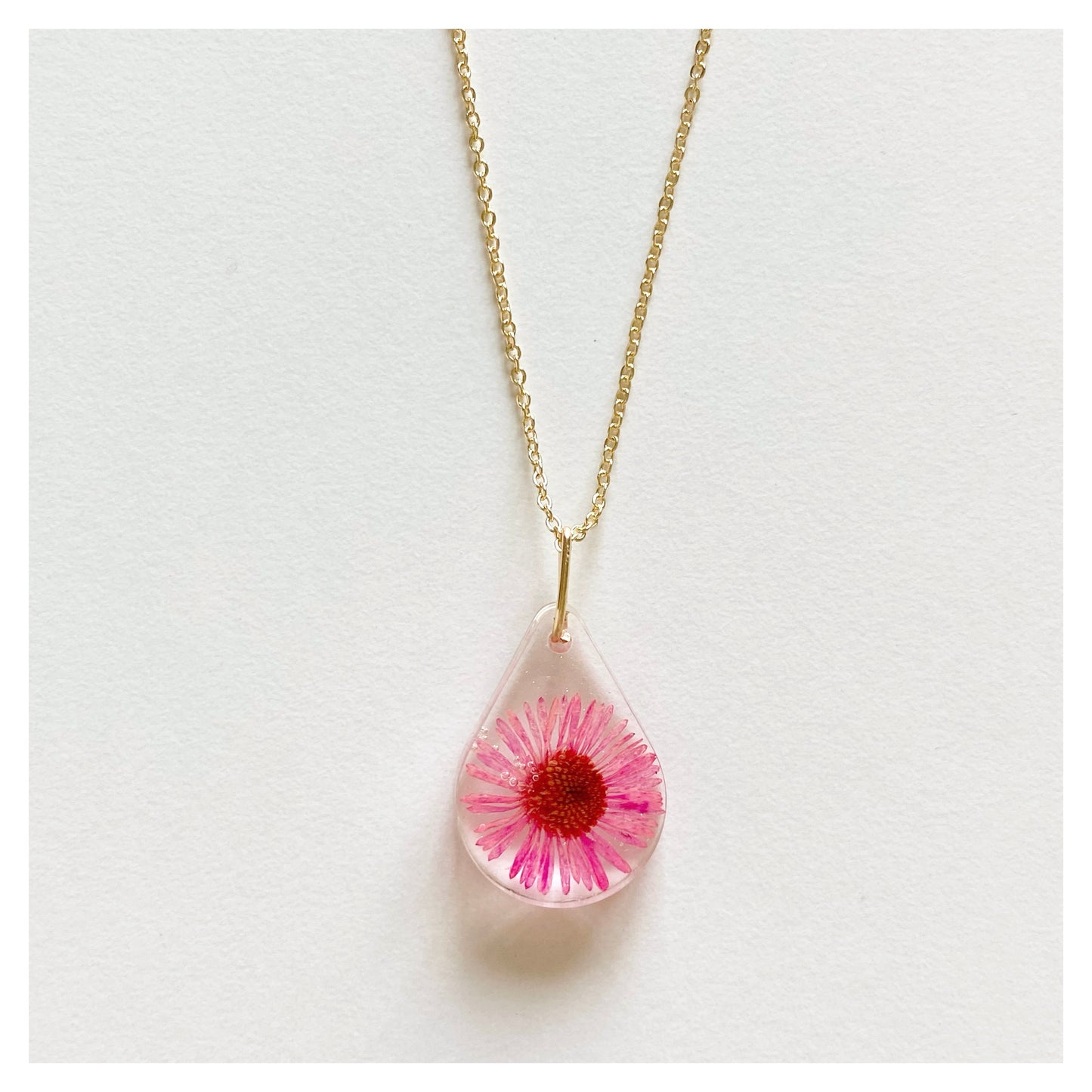 Bright Pink Tear-Drop Resin Necklace