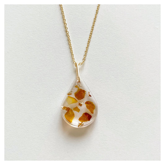 Amber Crystal Tear Drop Resin Necklace