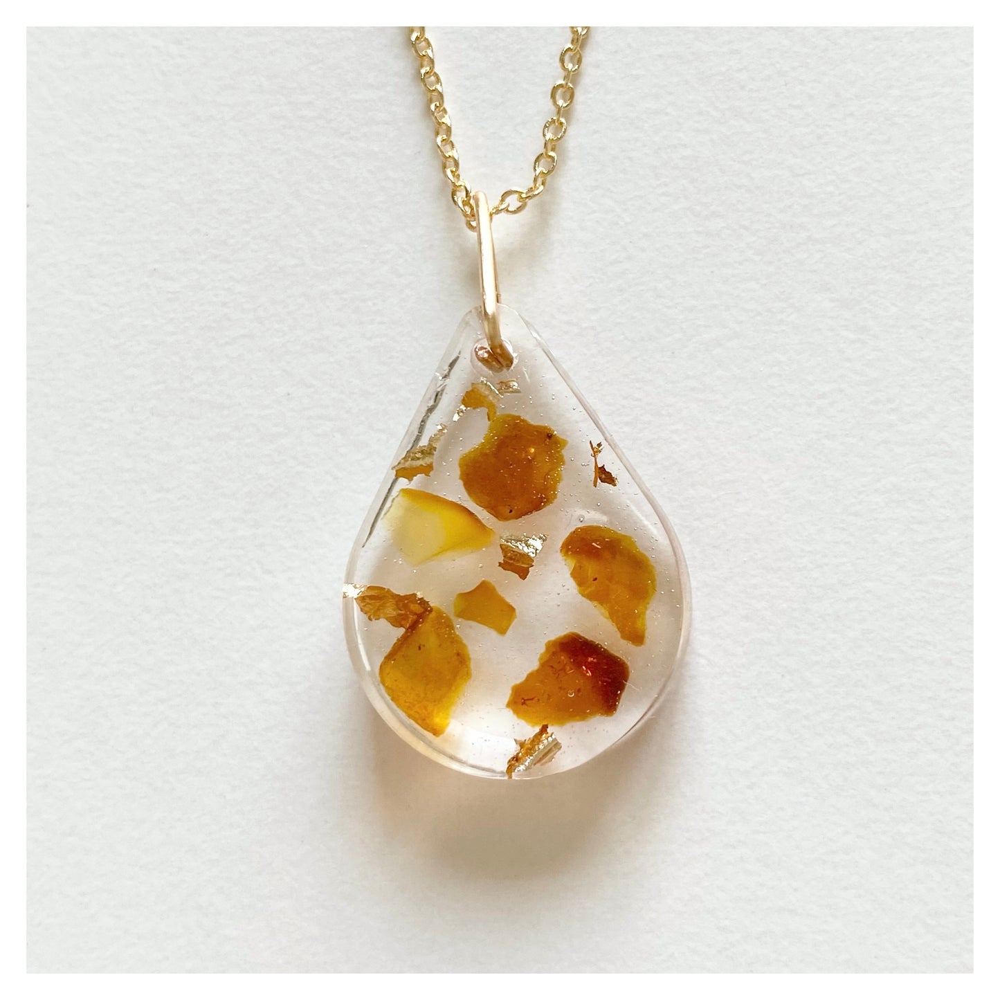 Amber Crystal Tear Drop Resin Necklace