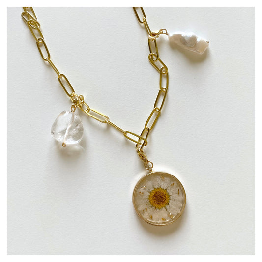 White Flower Resin Charm Necklace