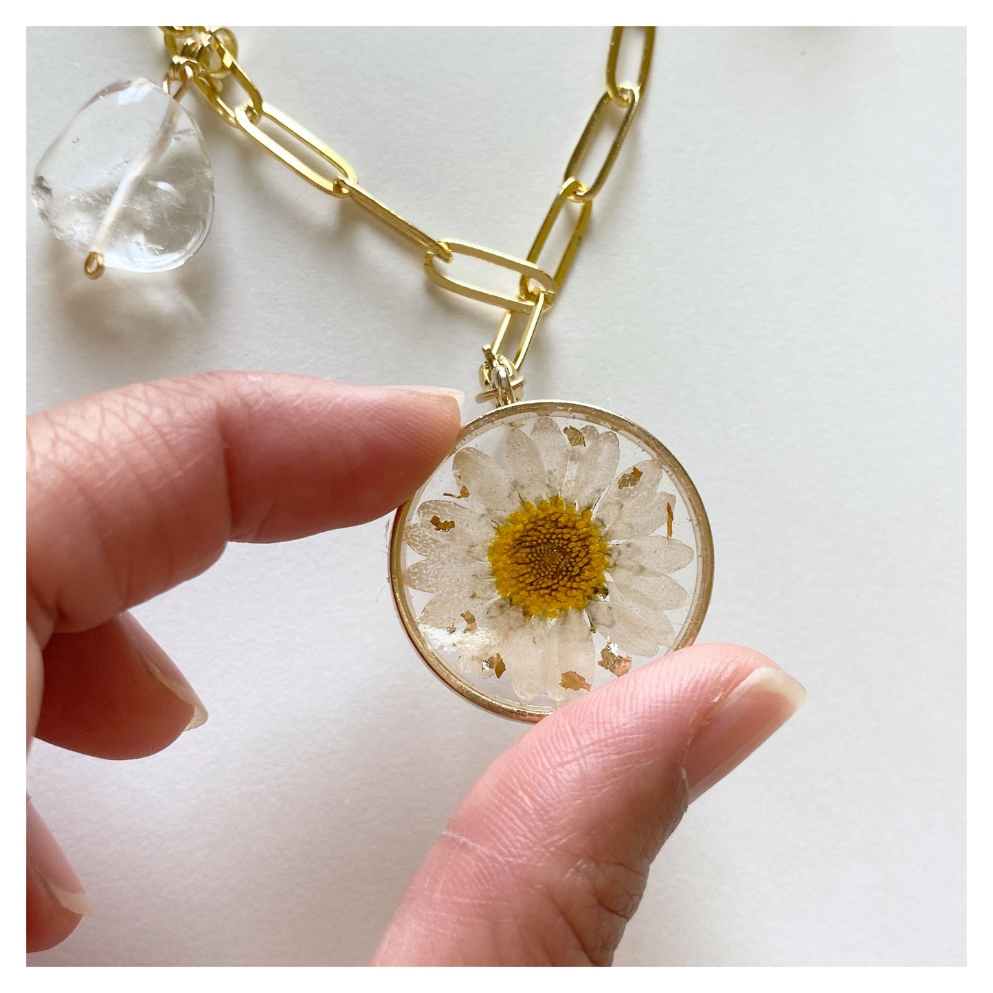 White Flower Resin Charm Necklace