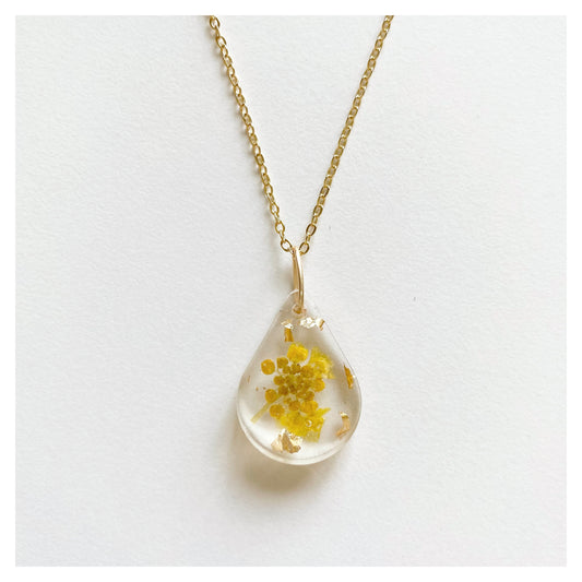 Yellow Flower Tear Drop Resin Pendant