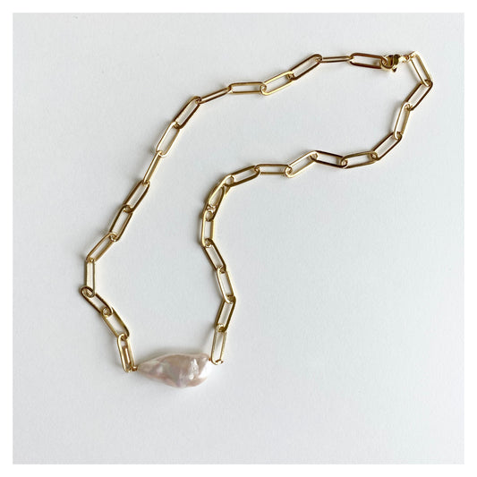 Long Baroque Pearl Paperclip Necklace