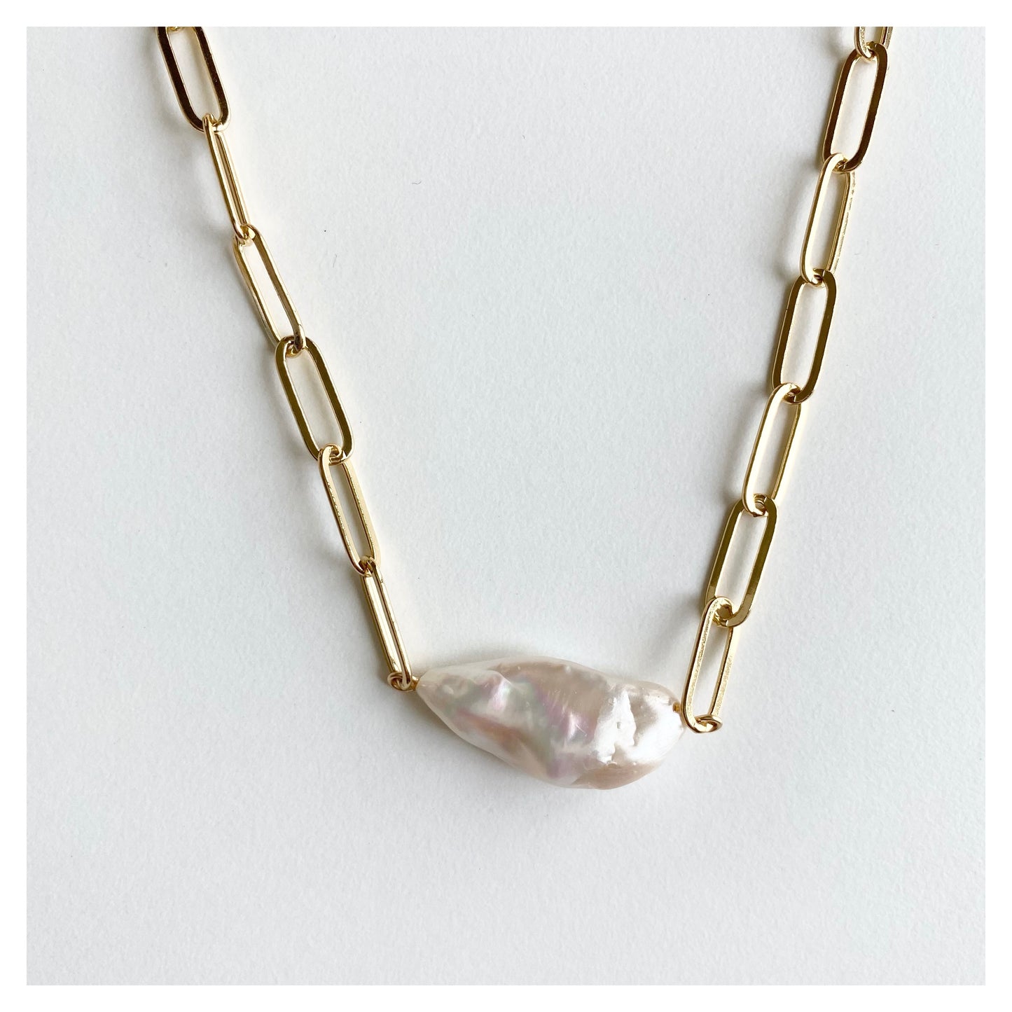 Long Baroque Pearl Paperclip Necklace